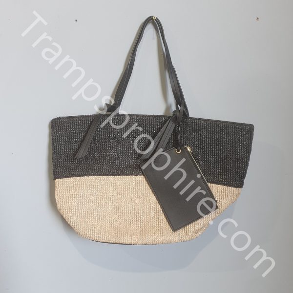 Black and Tan Straw Bag