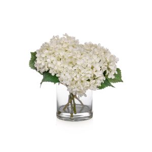 Artificial White Hydrangea in Glass Vase