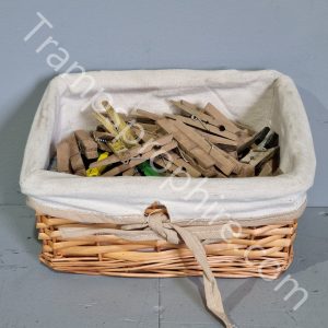Wooden Clothes Pegs and Basket