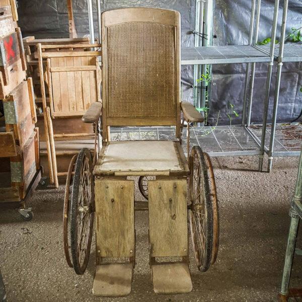 Antique American Wooden Rattan Wheelchair