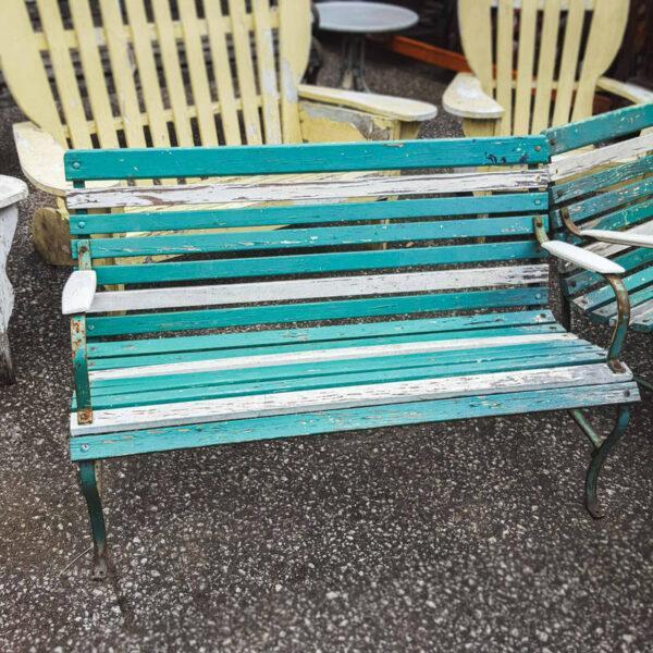 Vintage Green and White Wooden Bench