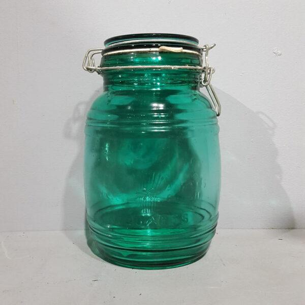 Vintage Green Barrel Jar