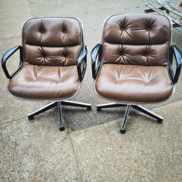 Brown Leather Knoll Pollock Chairs